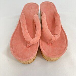 Veronica Beard Geno Wedge Sandals Size 11 Cork Pink Suede